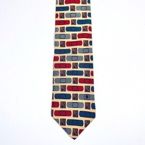 VIcky Davis Tie Silk Necktie Medical Bandage Print Novelty Cream Red Blue Doctor